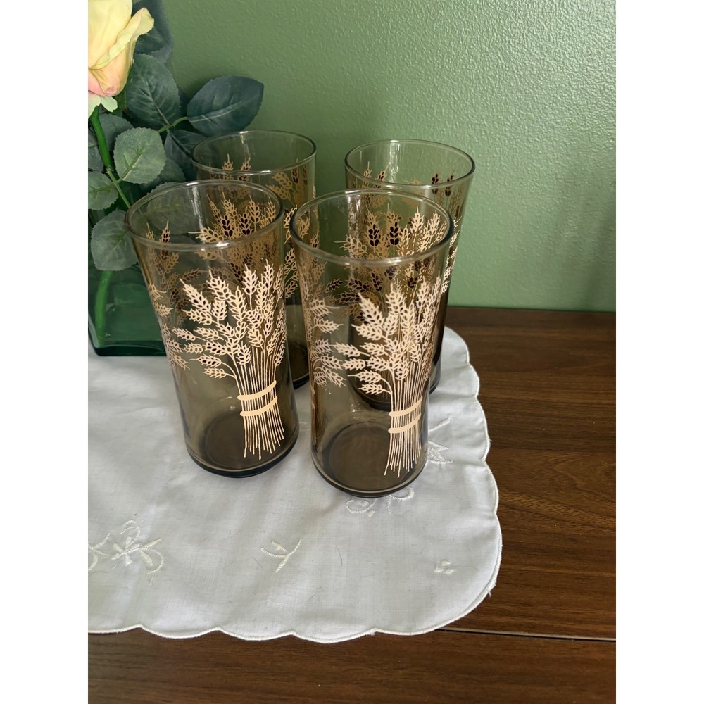 Vintage Libbey Smoked Wheat Glasses Set of 4 | 1970s Tumblers